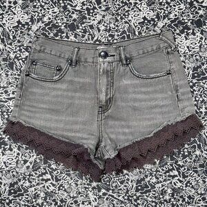 FP Free People Grey Denim Lace Shorts Women’s Size 26 Boho Festival